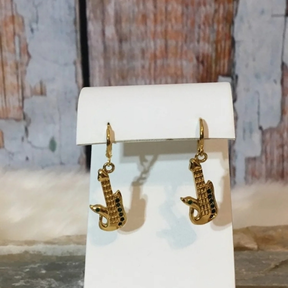 New snake guitar emerald rhinestone earrings
